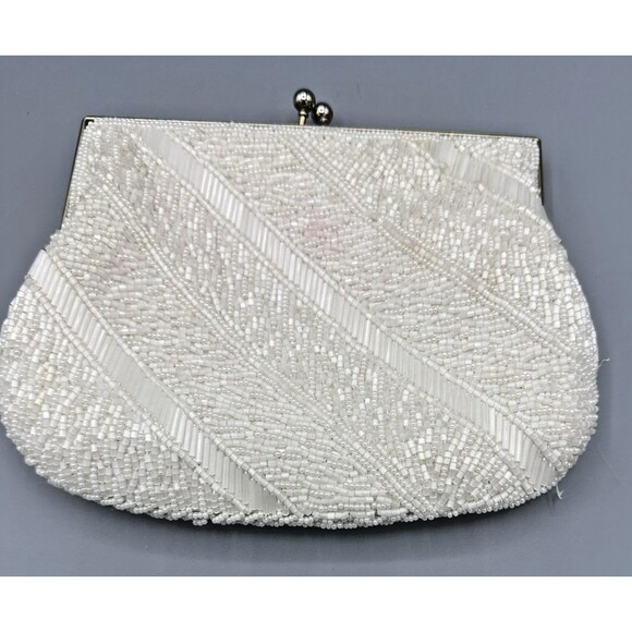 La Regale Vintage Beaded White Clutch Bag Purse - Picture 2 of 10